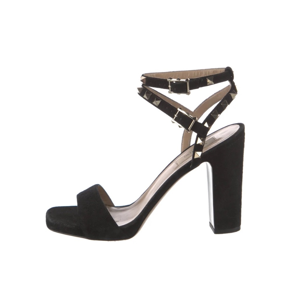 Valentino Black Rockstud Accent Suede Heels - Picture 2 of 7